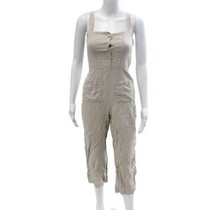 Staud Women Beige Linen Square Neck Sleeveless Jumpsuit Size 0